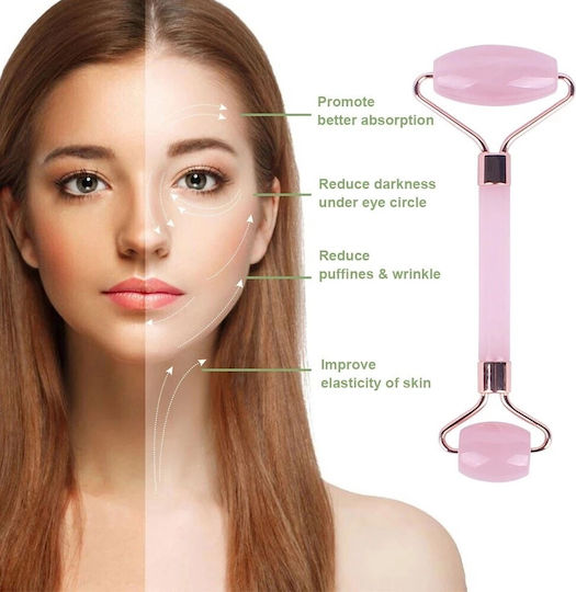 Roller Χαλαζία Μασάζ Προσώπου Genuine Rose Quartz