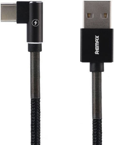 Remax Data RC-119a Angle (90°) / Braided USB 2.0 Cable USB-C male - USB-A Μαύρο 1m