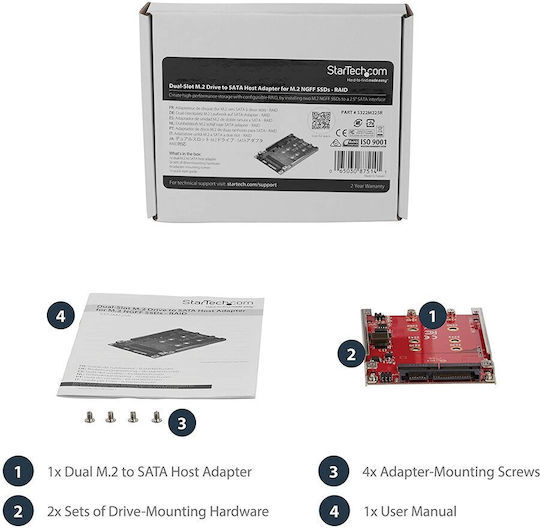 StarTech Adapter M.2 to SATA Dual-Slot M.2 Drive to SATA Adapter for 2.5" Drive Bay Red (S55058280)