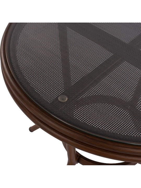 Moses Outdoor Dinner Free Standing Table with Glass Surface and Aluminum Frame Brown 70x70x76cm