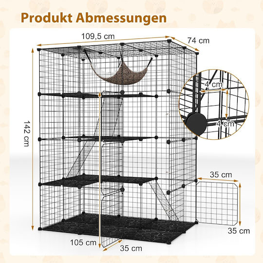 Costway Large Four-Story Cat Cage Hammock Ladders Doors Roof Window 109.5 x 74.5 x 143 Cm Pv10319bk