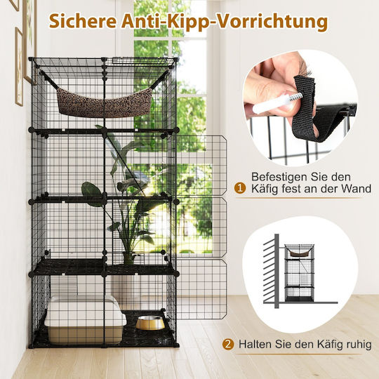 Costway Large Four-Story Cat Cage Hammock Ladders Doors Roof Window 109.5 x 74.5 x 143 Cm Pv10319bk