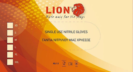 Lion Nitrile Exam Gloves Disposable Reinforced 50 Pieces 8 g Weight Per Glove Orange