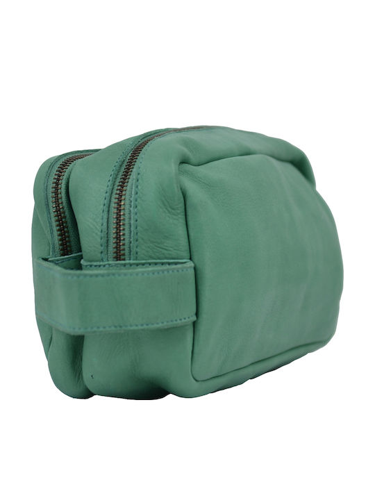 Leather 100 Leather Pouch-Necessaire Code 04-bag-ilbs-6004 Verde-Aqua