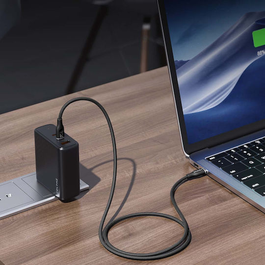 Voltme Braided USB 2.0 Cable USB-C Male - USB-C 100W PD Black 1.8m