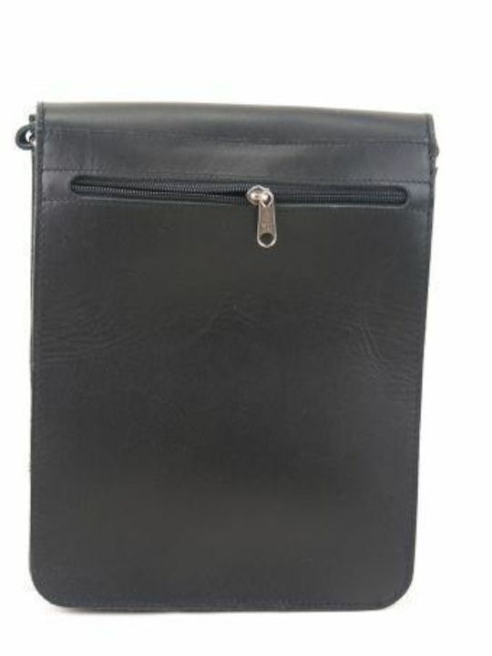 Kouros Leder Herren Schultertasche mit Klappe 724 Schwarz
