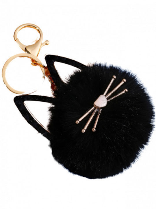 Schlüsselanhänger Handgefertigt Gold Metallisch Schwarz Leder Goldene Muster Schnurrhaare Katzenohren 12cm Tatu Moyo