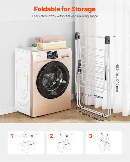 Vevor Folding Floor Clothes Drying Rack Metallic with Hanging Length 44.9m