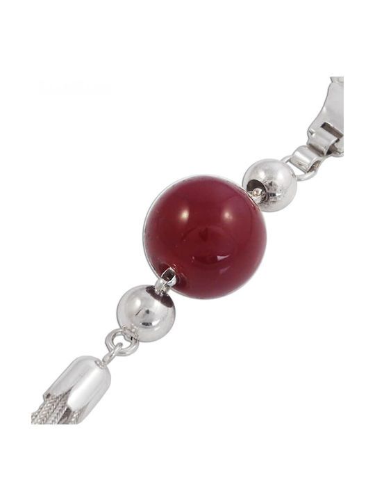 Silver Keychain Red Stone & Tassel 13.0x3.0cm