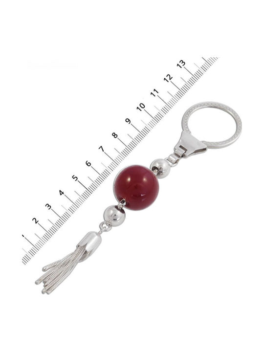 Silver Keychain Red Stone & Tassel 13.0x3.0cm