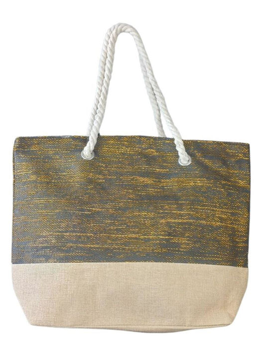 Τσάντα Θαλάσσης Jacquard Μπέζ & 4 Χρώματα 52x38x15cm