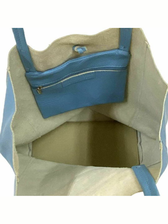Damentasche Für Einkaufen Echtes Leder Hochwertige Hellblaue
