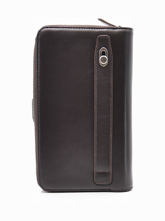 Leather 100 Δερματινο Τσαντακι-πορτοφολι Κωδικος 05-wallet-t-883-4 D.brown