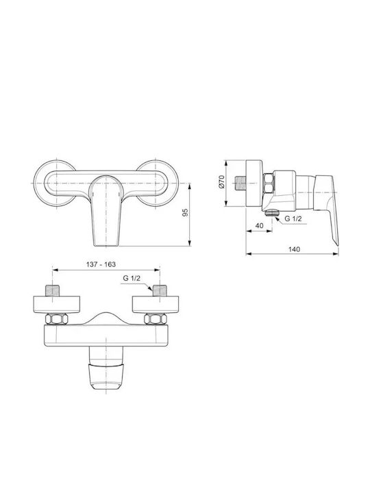 Ideal Standard Tesi Mixing Shower Shower Faucet Complete Set Silver