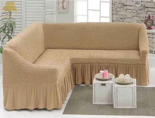 Saray Home Ελαστικό Κάλυμμα Γωνιακού Καναπέ Μπεζ 135x135cm