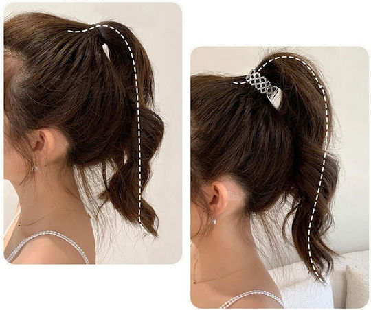 Metallic Claw Strass Ponytail Silver Hair Clip