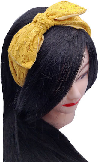 Headband Turban Lace Embroidered Flowers & Bow Ochre