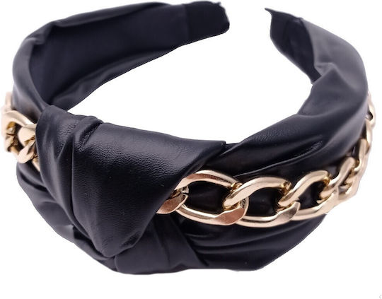 Haar Stirnband Turban Lederoptik Goldene Kette Dunkelblau