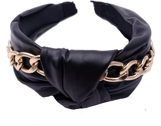 Haar Stirnband Turban Lederoptik Goldene Kette Dunkelblau