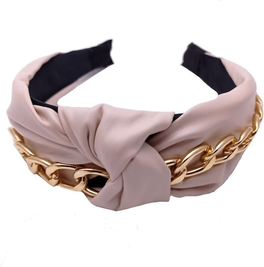 Haar Stirnband Turban Lederoptik Goldene Kette Dunkelblau