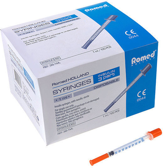 Romed Insulin Syringe 1ml 29G X 12mm 1/2" 100 Pieces