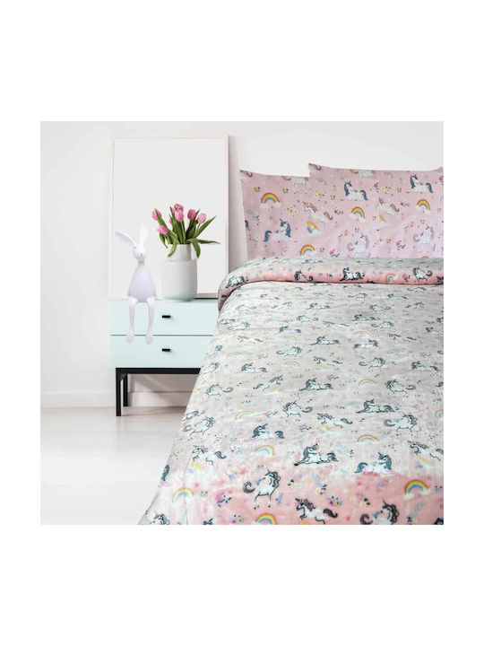 Astron Italy Samt Kinderdecke Einhorn Yard Rosa 160x220cm 32677