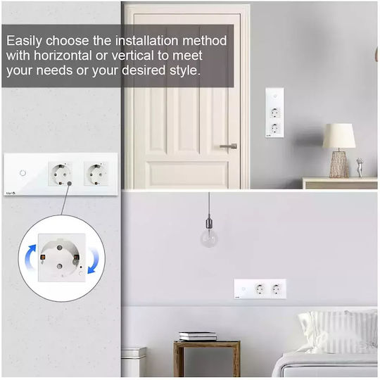Διπλή Χωνευτή Πρίζα Ρεύματος Wi-Fi με Διακόπτη Λευκή