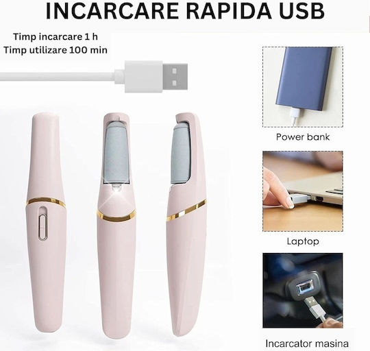 Pilă Electrică Pentru Călcâie Cu Perie De Curățare Reîncărcabilă Usb 2 Viteze De Operare Lumină Led Alb Roz