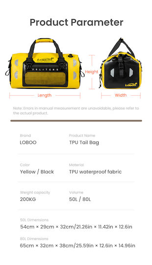 Loboo Waterproof Motorcycle Tail Bag 50lt Yellow