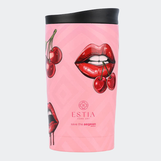 Estia Travel Mug Save The Aegean Glas Thermosflasche Rostfreier Stahl BPA Frei 350ml Blush Pop