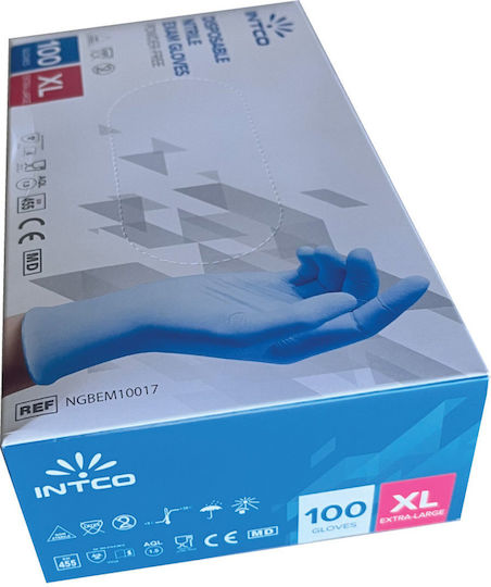 Meditrast Nitrile Exam Gloves Blue Powder Free Hypoallergenic Box 100 Pieces Intco 6.843