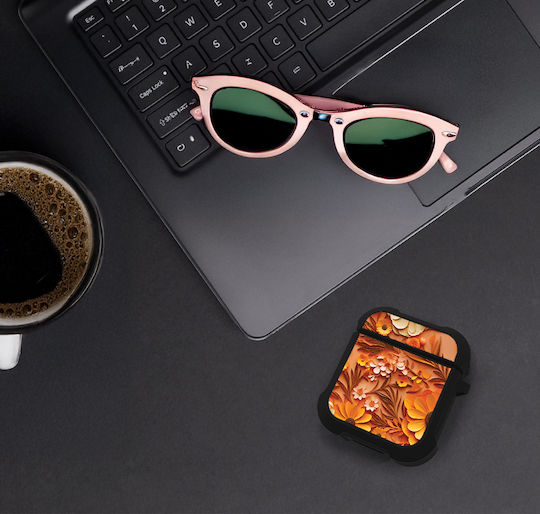 Caz Din Silicon Sonique Seria 3d Flower AirPods 1/2 Portocaliu