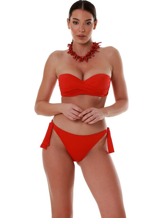 Padded Strapless Bikini with Detachable & Adjustable Straps Red