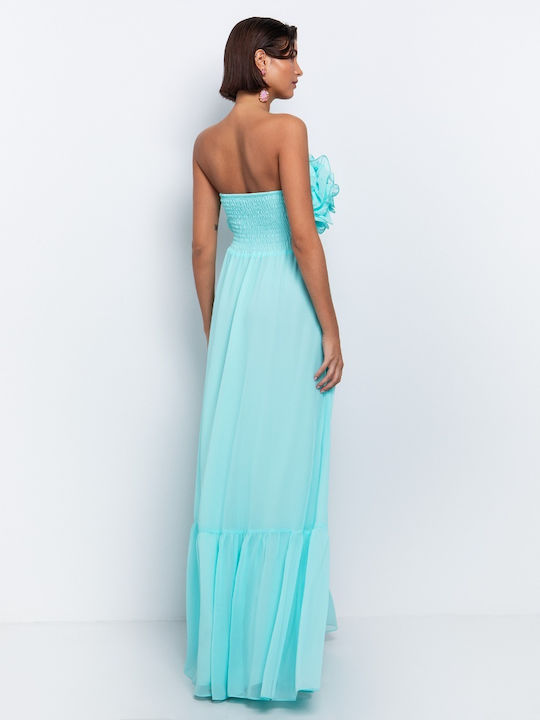 Summer Maxi Dress for Wedding and Christening Strapless Aqua