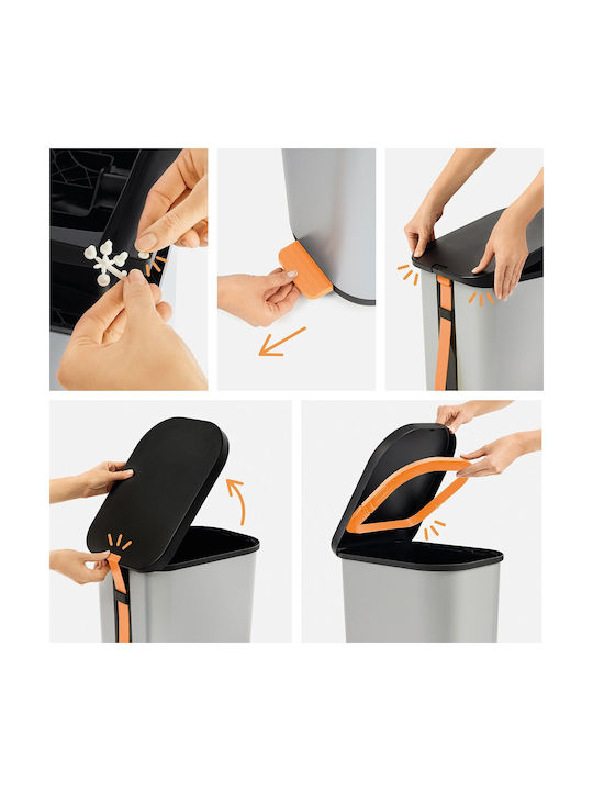 Rotho Babydesign Ribo Coș de Gunoi Plastic cu Pedală Gri 35lt 1buc