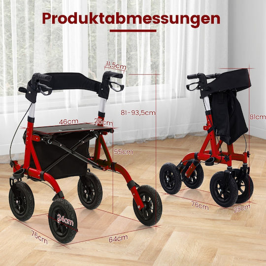 Costway Klappbarer Rollator Aluminium Rote