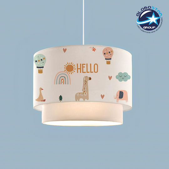 GloboStar Single-Light Kids Ceiling Pendant Light Made of Fabric with E27 Socket White 30x70cm