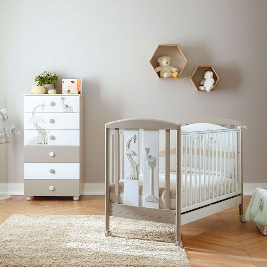 Pali Savana Bianco/Tortora Crib With Wheels