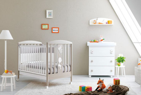Pali Orsetto Baby Crib White with Wheels