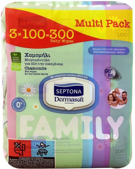 Septona Dermasoft Chamomile Baby Wipes without Alcohol & Parabens 3x100pcs