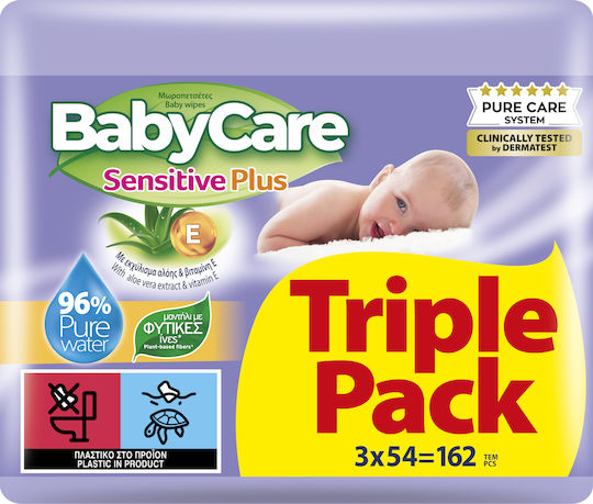 BabyCare Sensitive Plus Hypoallergenic Baby Wipes Alcohol-Free & Parabens Free 3x54pcs