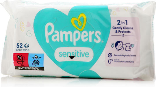 Pampers Sensitive Hipoalergenice Șervețele Umede Bebe Fără Parfum Alcool și Parabeni 52 Bucăți