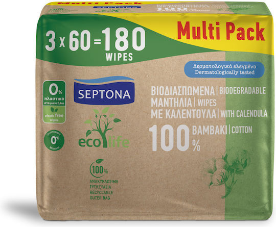 Septona Ecolife Бебешки кърпички без алкохол и парабени 3x60бр