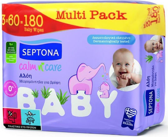 Septona Calm & Care Baby Wipes without Alcohol & Parabens 3x60pcs