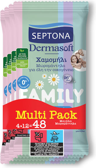 Septona Dermasoft Family Baby Wipes without Alcohol & Parabens 4x12pcs