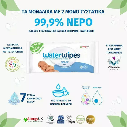 WaterWipes Hypoallergenic Baby Wipes 99.9% Water Alcohol-Free & Parabens Free 60pcs