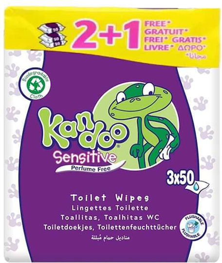 Pampers Kandoo Sensitive Babytücher ohne Duftstoffe, Alkohol & Parabene 3x50Stk