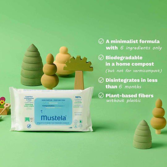 Mustela Baby-child Unscented Water-based Wipes Compostable At Home Baby Wipes
