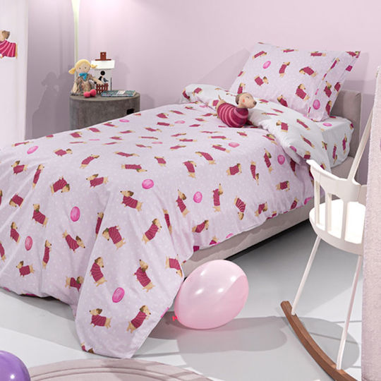 Saint Clair Set Kinderbettbezug Einzel mit Kissenbezug Baumwolle Fuchsia 165x225cm