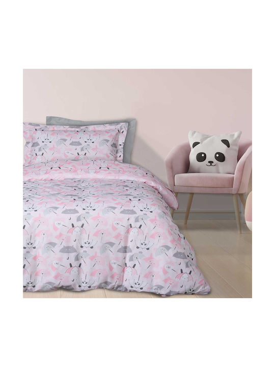Das Home Umbrella Panta Set Kids Duvet Cover Single with Pillowcase Pink-white-grey 160x240cm